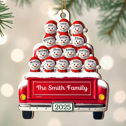 Momentos festivos en familia con autobús decorativo y muñecos de nieve - Adorno de madera personalizado, forma personalizada - FAM447_WDO