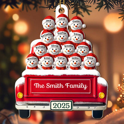 Momentos festivos en familia con autobús decorativo y muñecos de nieve - Adorno de madera personalizado, forma personalizada - FAM447_WDO