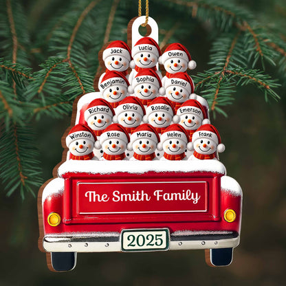 Momentos festivos en familia con autobús decorativo y muñecos de nieve - Adorno de madera personalizado, forma personalizada - FAM447_WDO