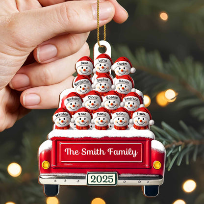 Momentos festivos en familia con autobús decorativo y muñecos de nieve - Adorno de madera personalizado, forma personalizada - FAM447_WDO