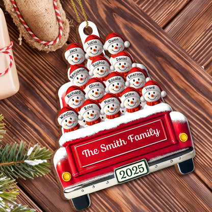 Momentos festivos en familia con autobús decorativo y muñecos de nieve - Adorno de madera personalizado, forma personalizada - FAM447_WDO