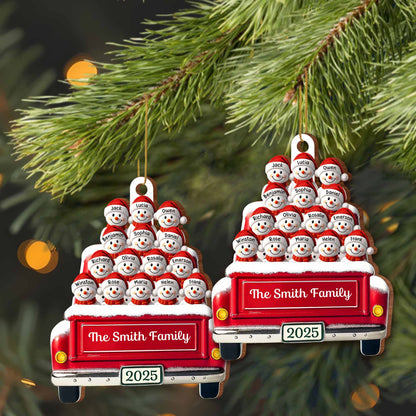 Momentos festivos en familia con autobús decorativo y muñecos de nieve - Adorno de madera personalizado, forma personalizada - FAM447_WDO