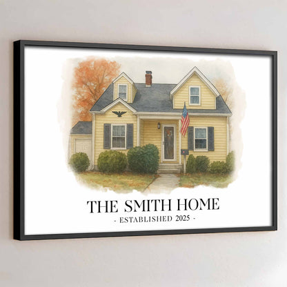 La maison Smith, maison avec drapeau américain – Affiche horizontale personnalisée – FAM449_HPOS