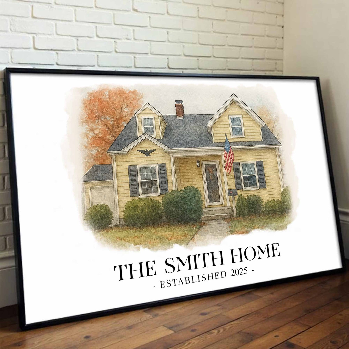 La maison Smith, maison avec drapeau américain – Affiche horizontale personnalisée – FAM449_HPOS