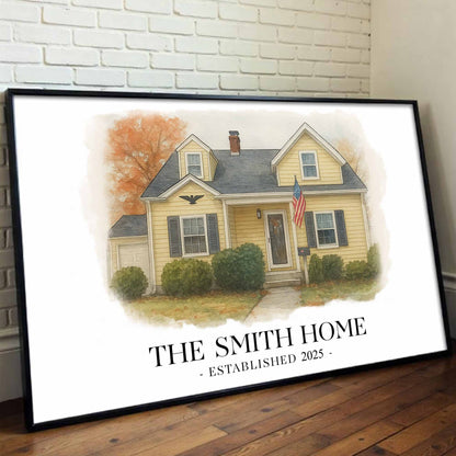 La maison Smith, maison avec drapeau américain – Affiche horizontale personnalisée – FAM449_HPOS