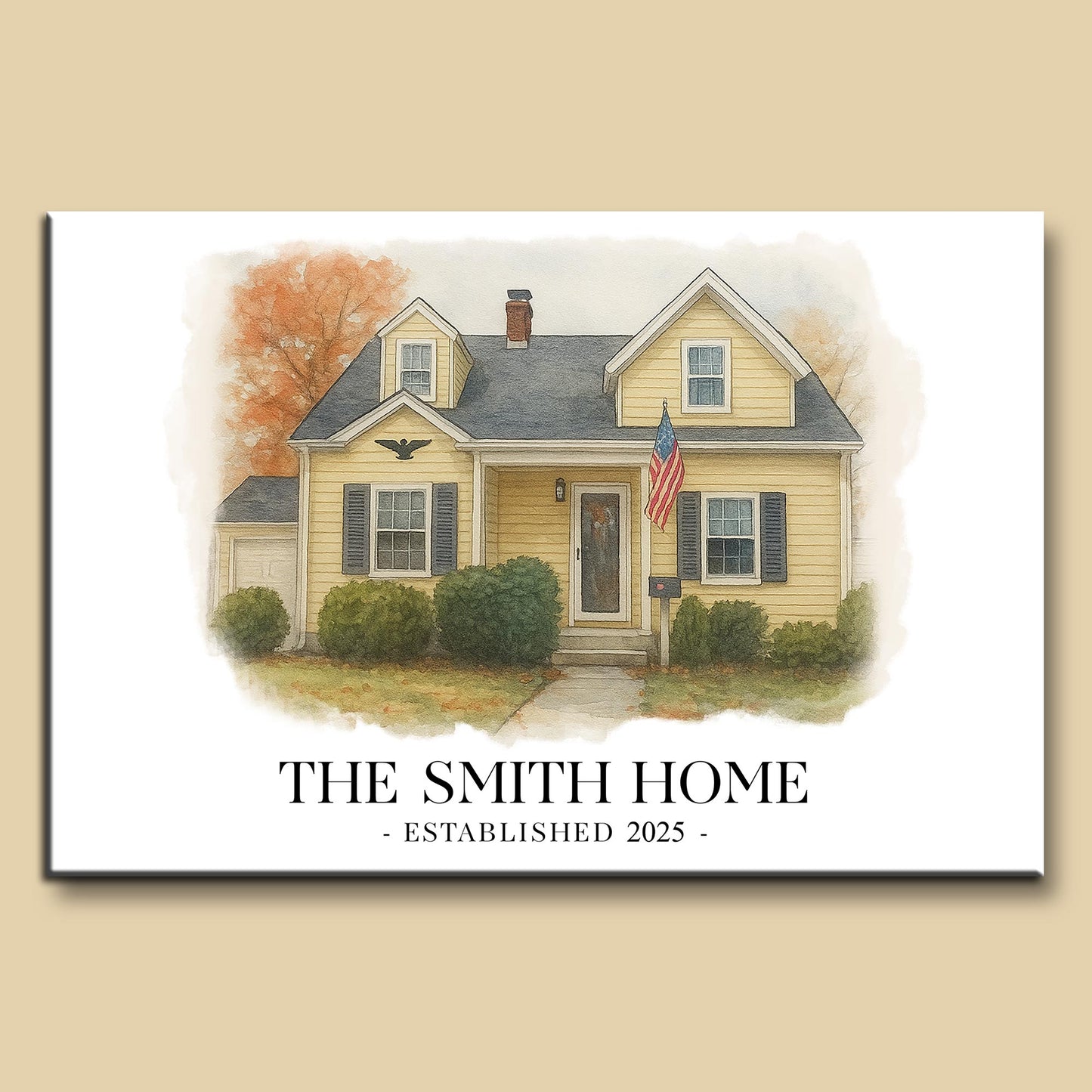 La maison Smith, maison avec drapeau américain – Affiche horizontale personnalisée – FAM449_HPOS