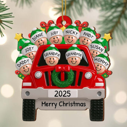 Merry Christmas Family Red Truck Ornament