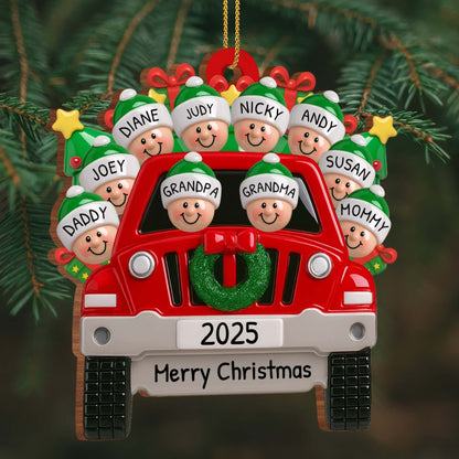 Merry Christmas Family Red Truck Ornament