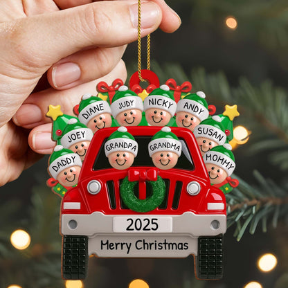 Merry Christmas Family Red Truck Ornament