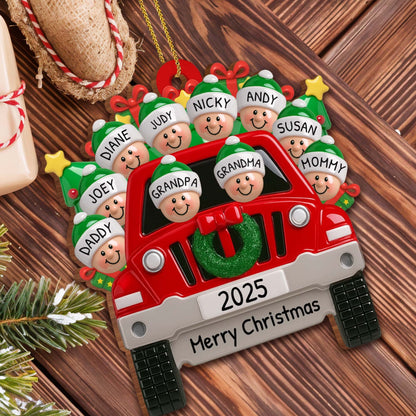 Merry Christmas Family Red Truck Ornament