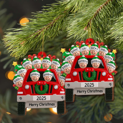 Merry Christmas Family Red Truck Ornament