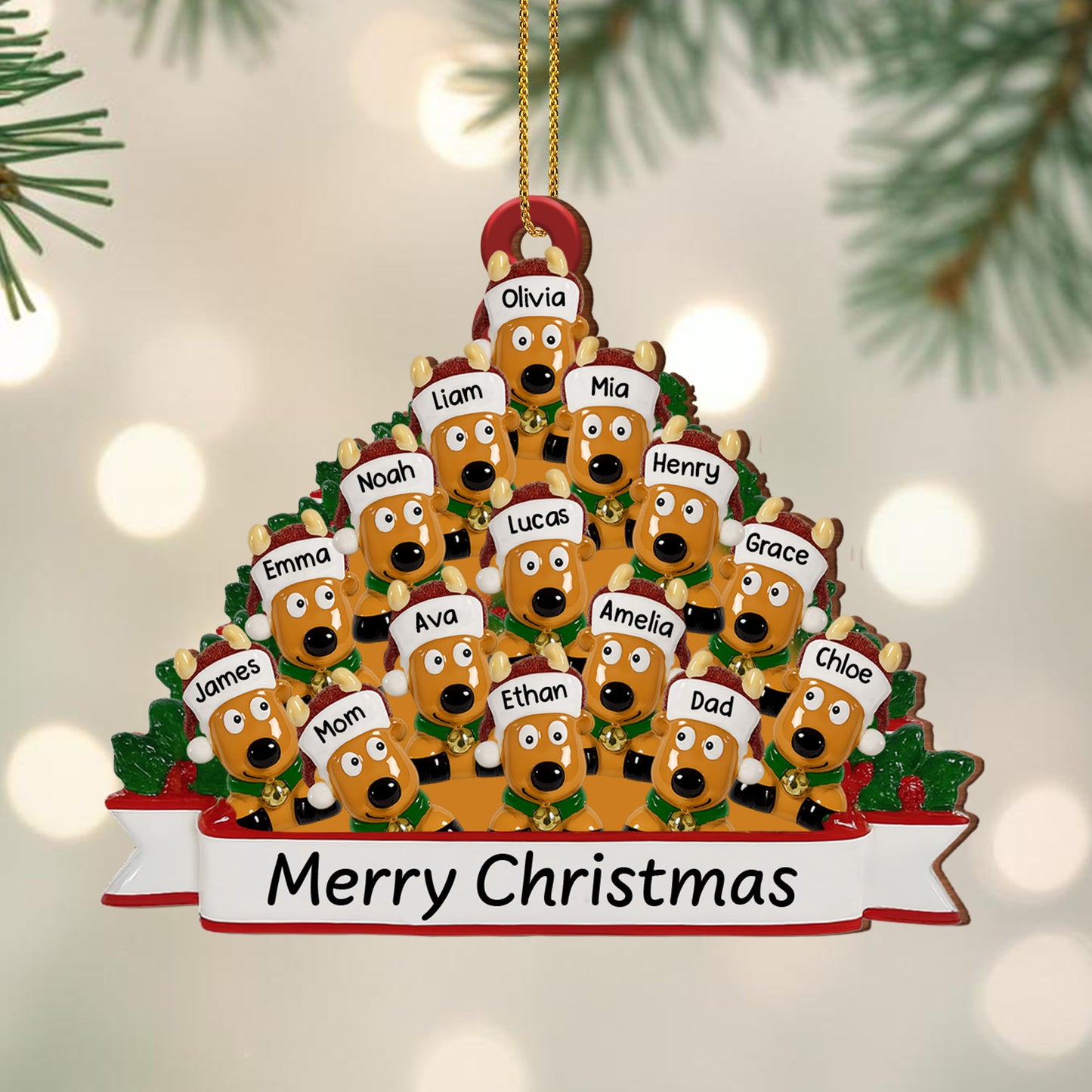 Feliz Navidad con mi familia y mis adorables perritos - Adorno de madera personalizado, forma personalizada - FAM456_WDO