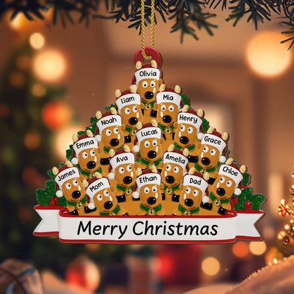 Feliz Navidad con mi familia y mis adorables perritos - Adorno de madera personalizado, forma personalizada - FAM456_WDO