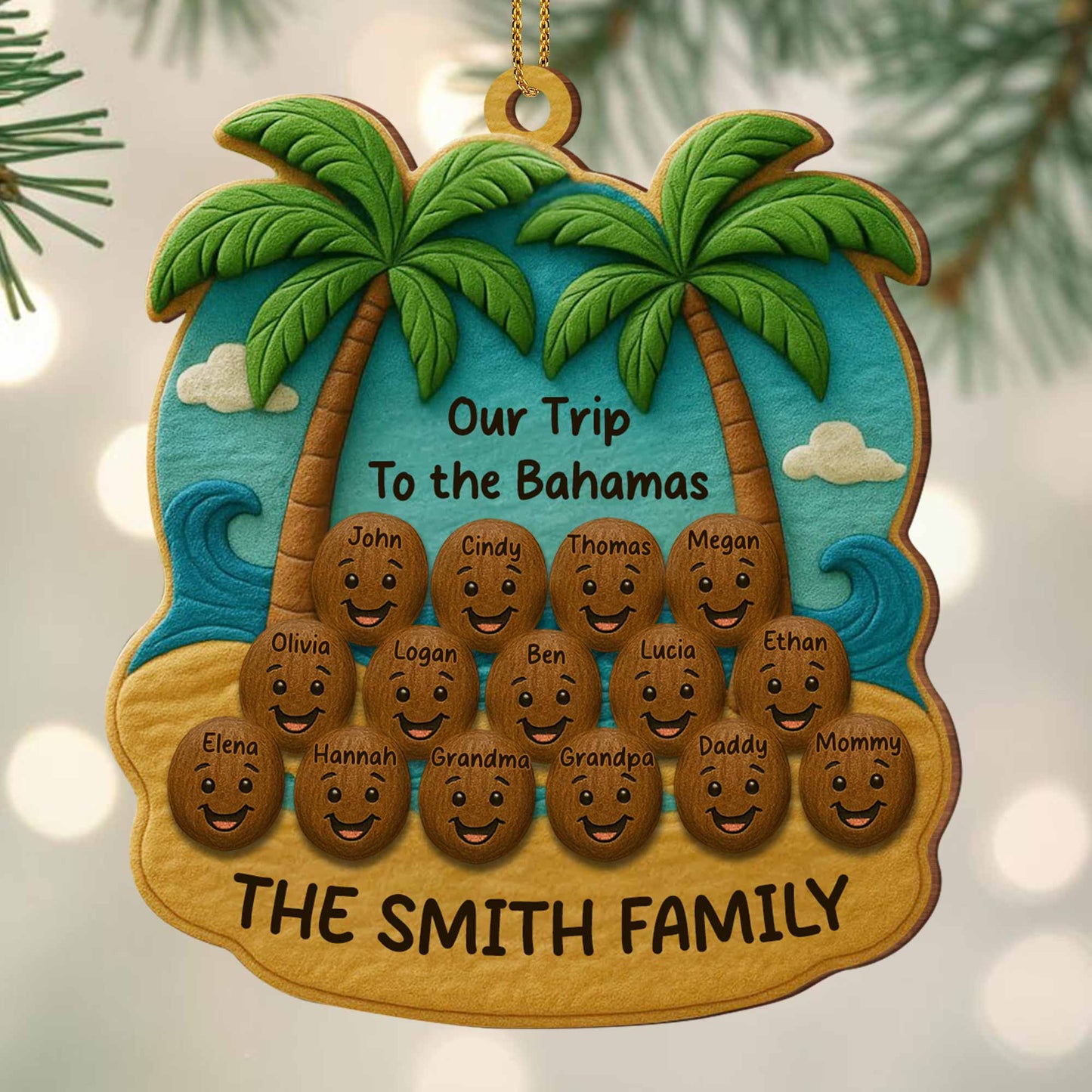 Our Trip To The Bahamas, Palm Trees And Beach Family Ornament