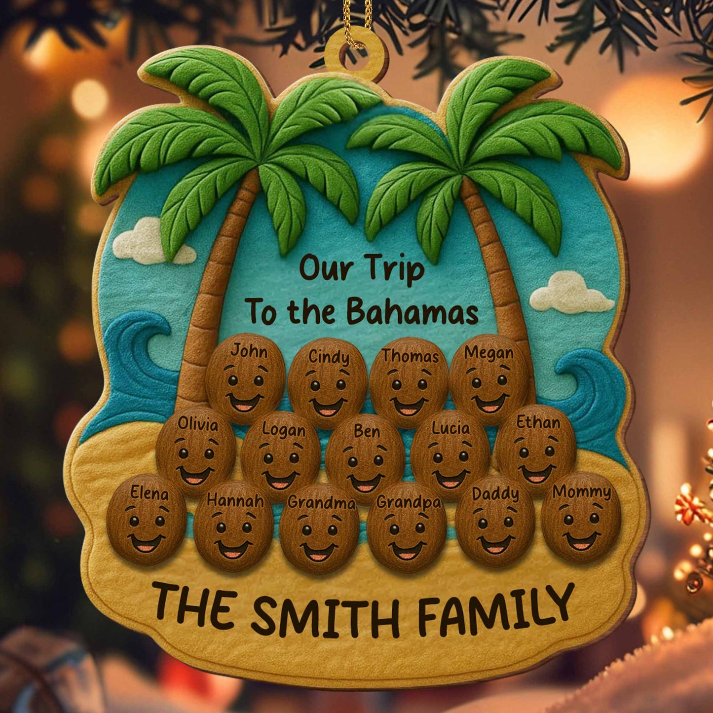 Our Trip To The Bahamas, Palm Trees And Beach Family Ornament