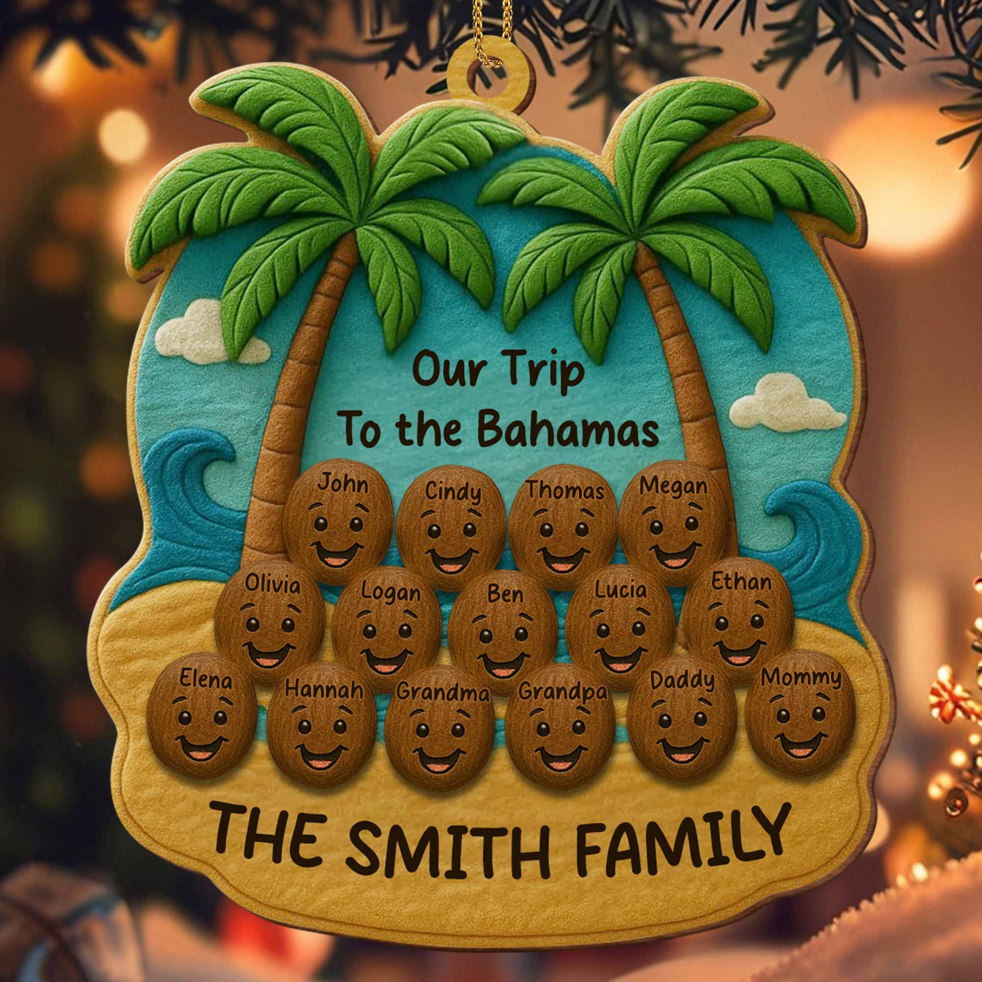 Our Trip To The Bahamas, Palm Trees And Beach Family Ornament