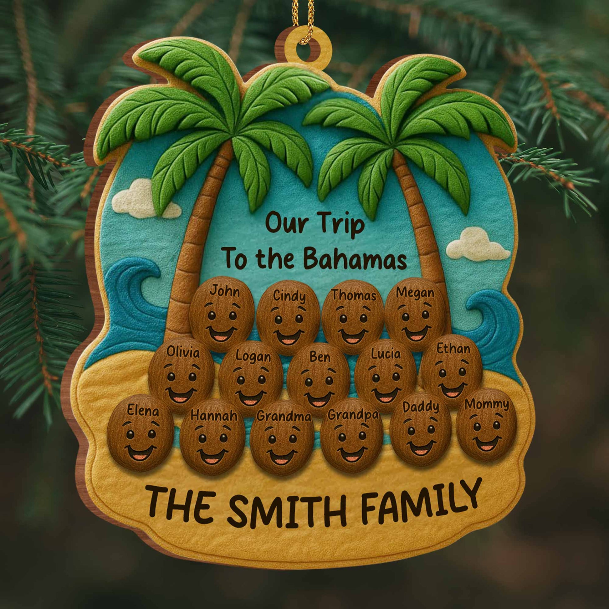 Our Trip To The Bahamas, Palm Trees And Beach Family Ornament