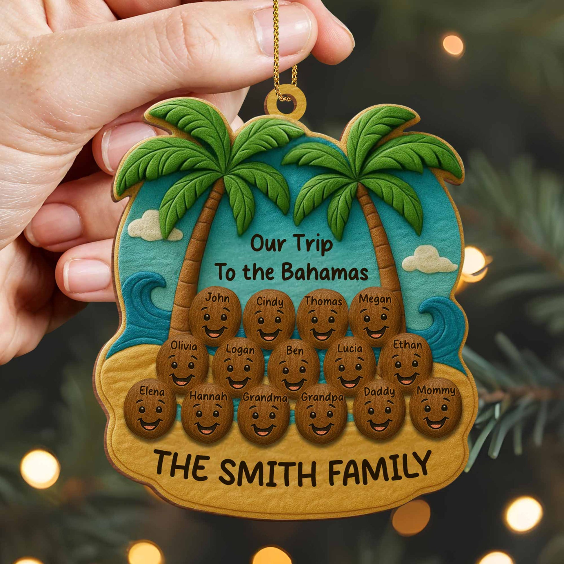 Our Trip To The Bahamas, Palm Trees And Beach Family Ornament