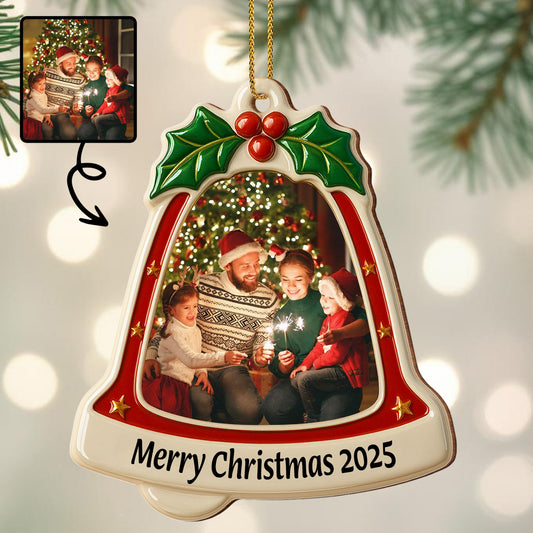 Merry Christmas Bell With Holly and Stars