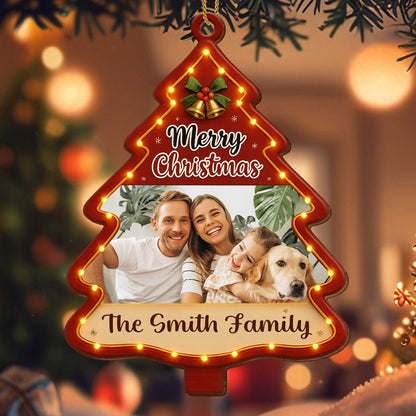 Merry Christmas Tree Ornament With Family Photo And Dog