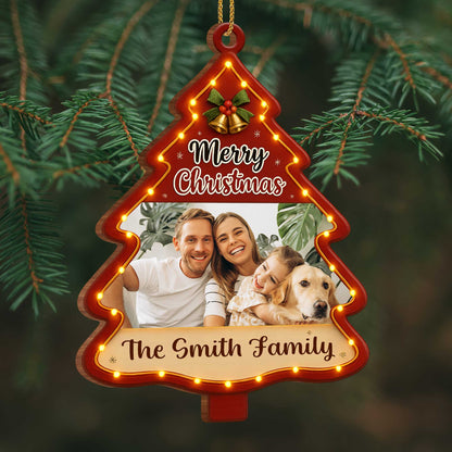 Merry Christmas Tree Ornament With Family Photo And Dog