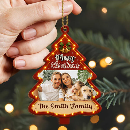 Merry Christmas Tree Ornament With Family Photo And Dog