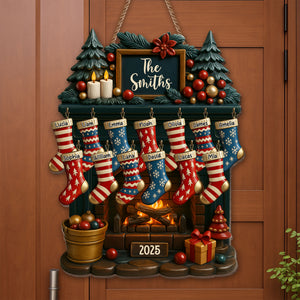 Celebrate A Cozy Family Christmas With Fireplace And Christmas Stockings