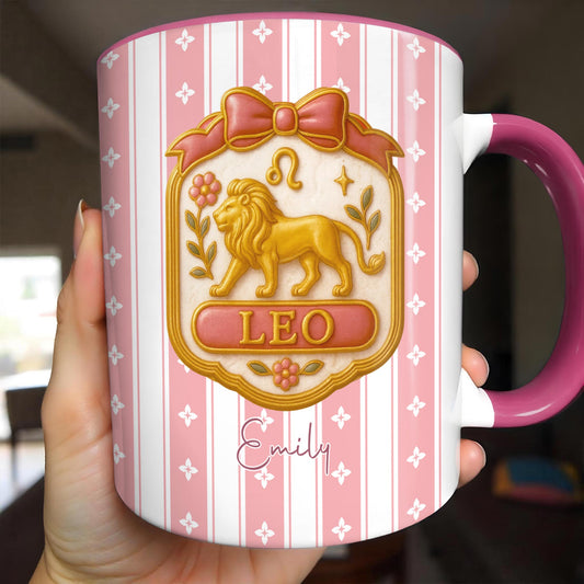 Magnifique signe du zodiaque Lion avec un élégant motif floral - Mug personnalisé - FAM467_AMUG