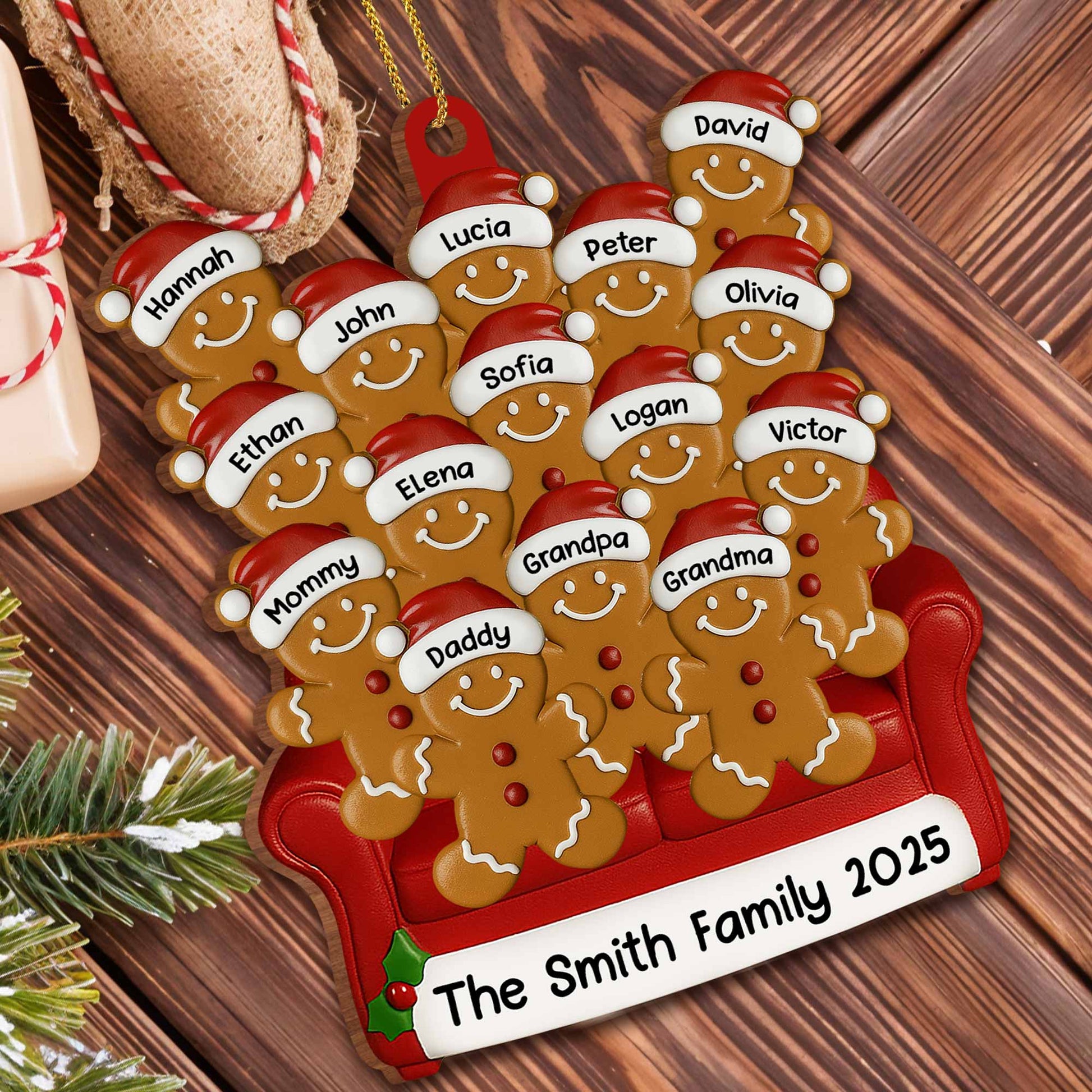 Family Gingerbread Ornament With Santa Hats