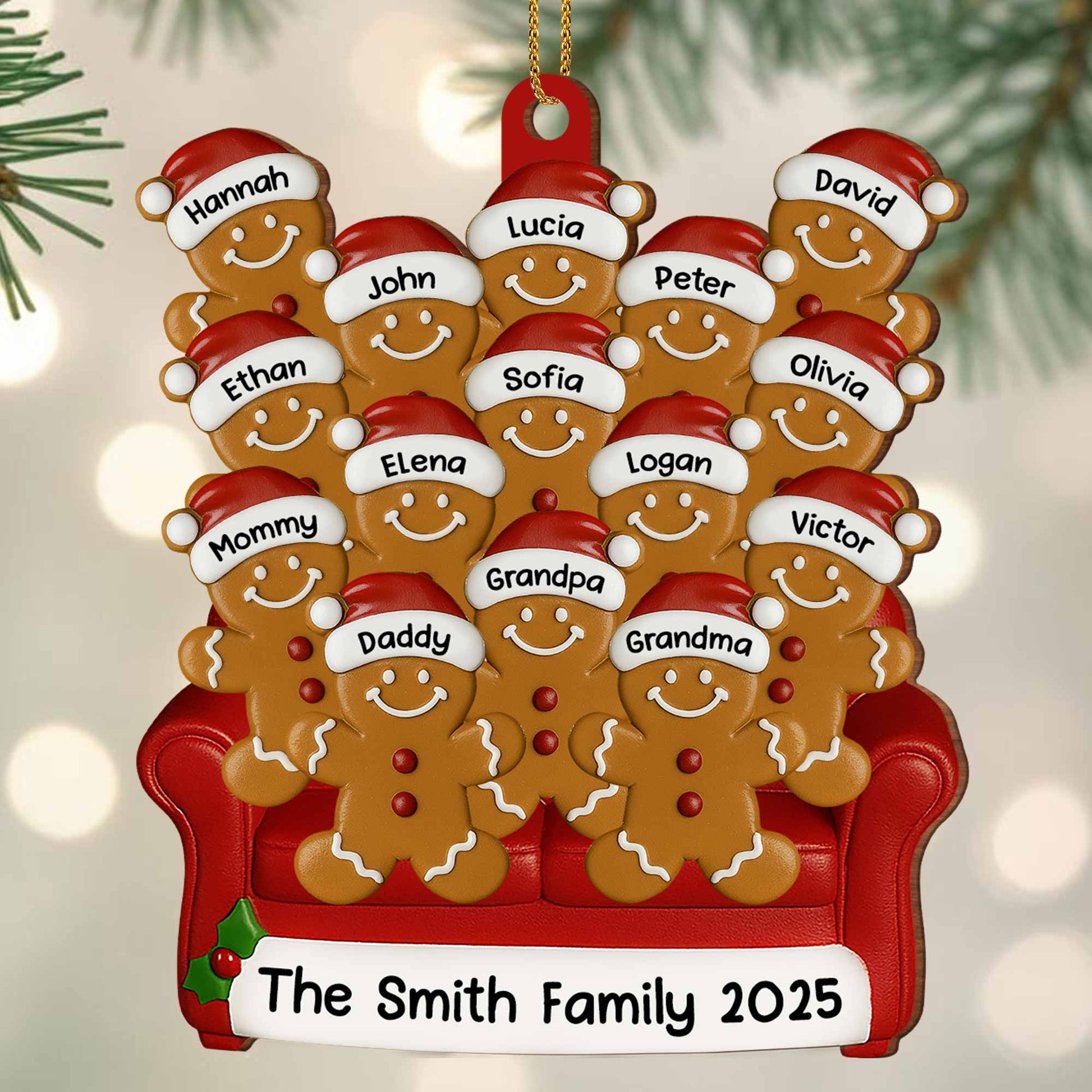 Family Gingerbread Ornament With Santa Hats
