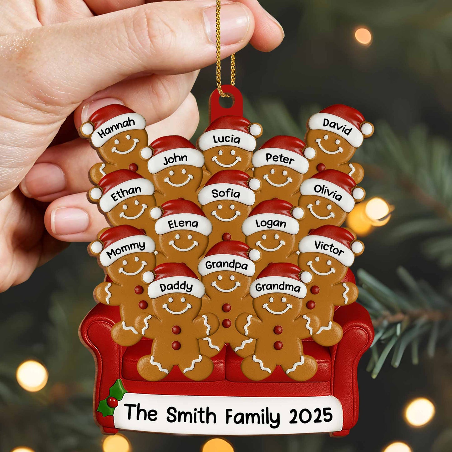 Family Gingerbread Ornament With Santa Hats