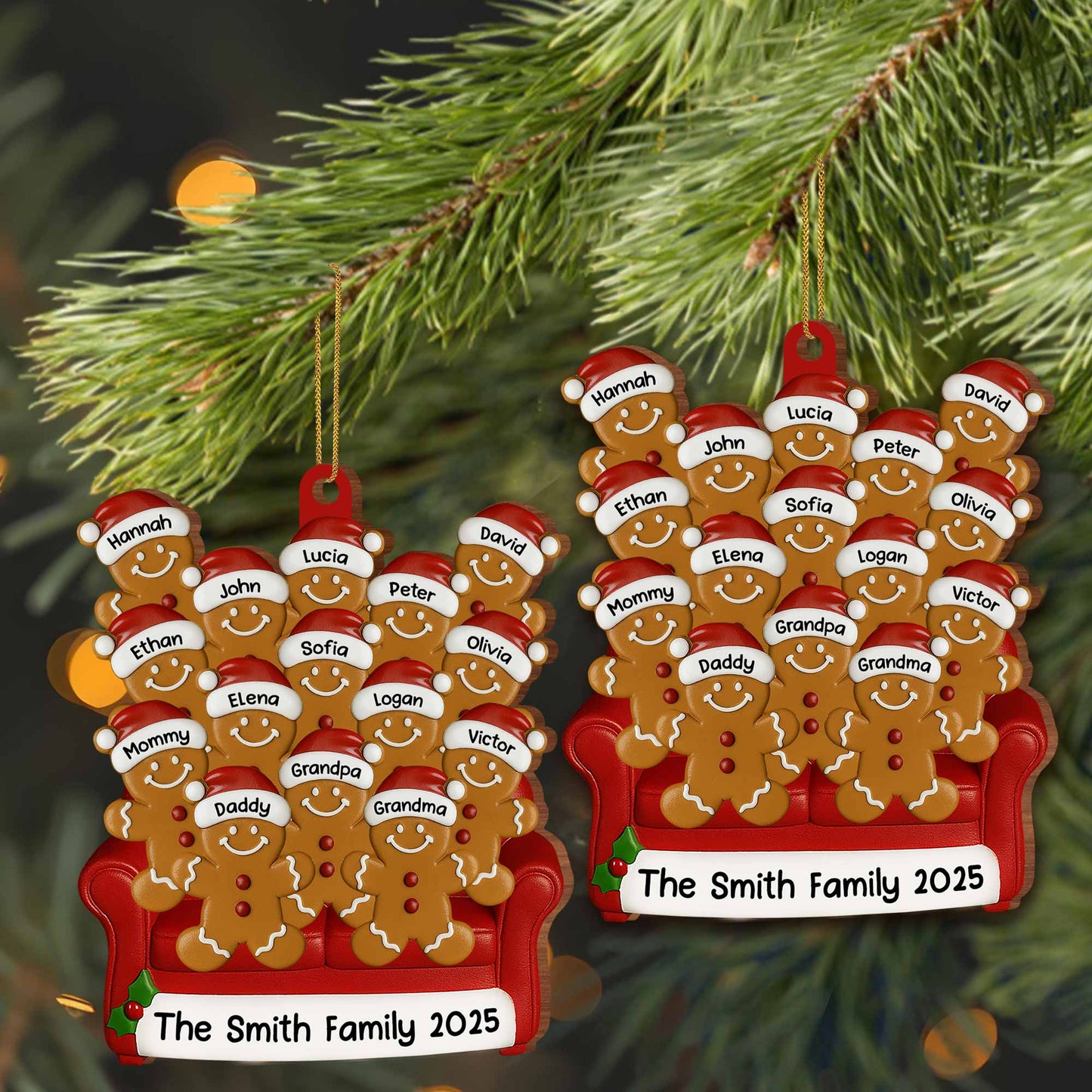 Family Gingerbread Ornament With Santa Hats