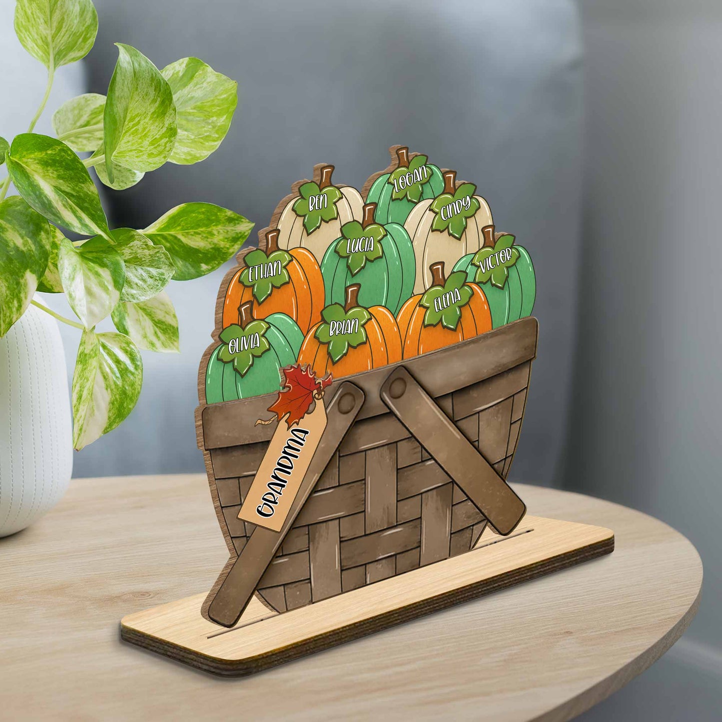 Customizable Wood Plaque With Pumpkins For Thanksgiving
