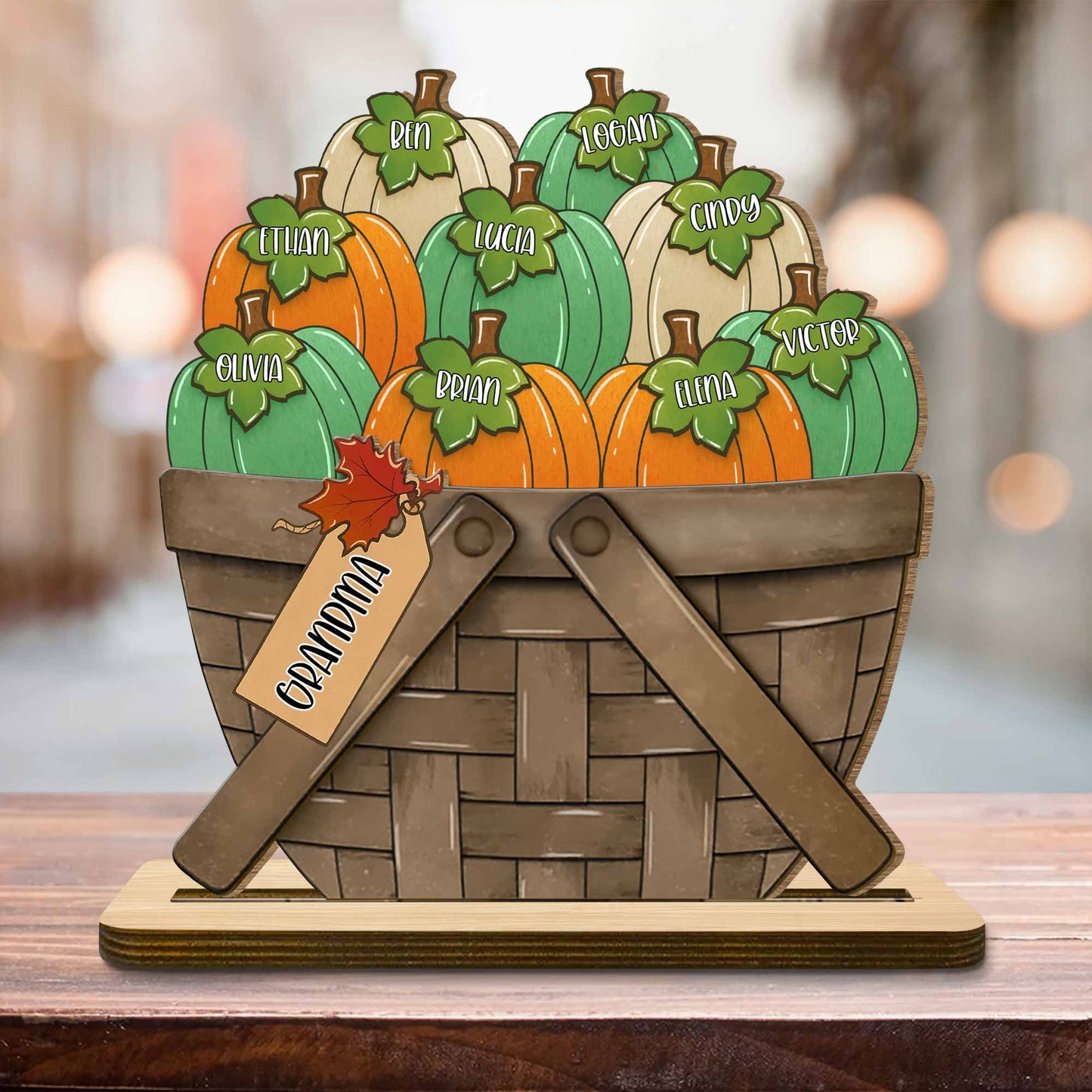 Customizable Wood Plaque With Pumpkins For Thanksgiving