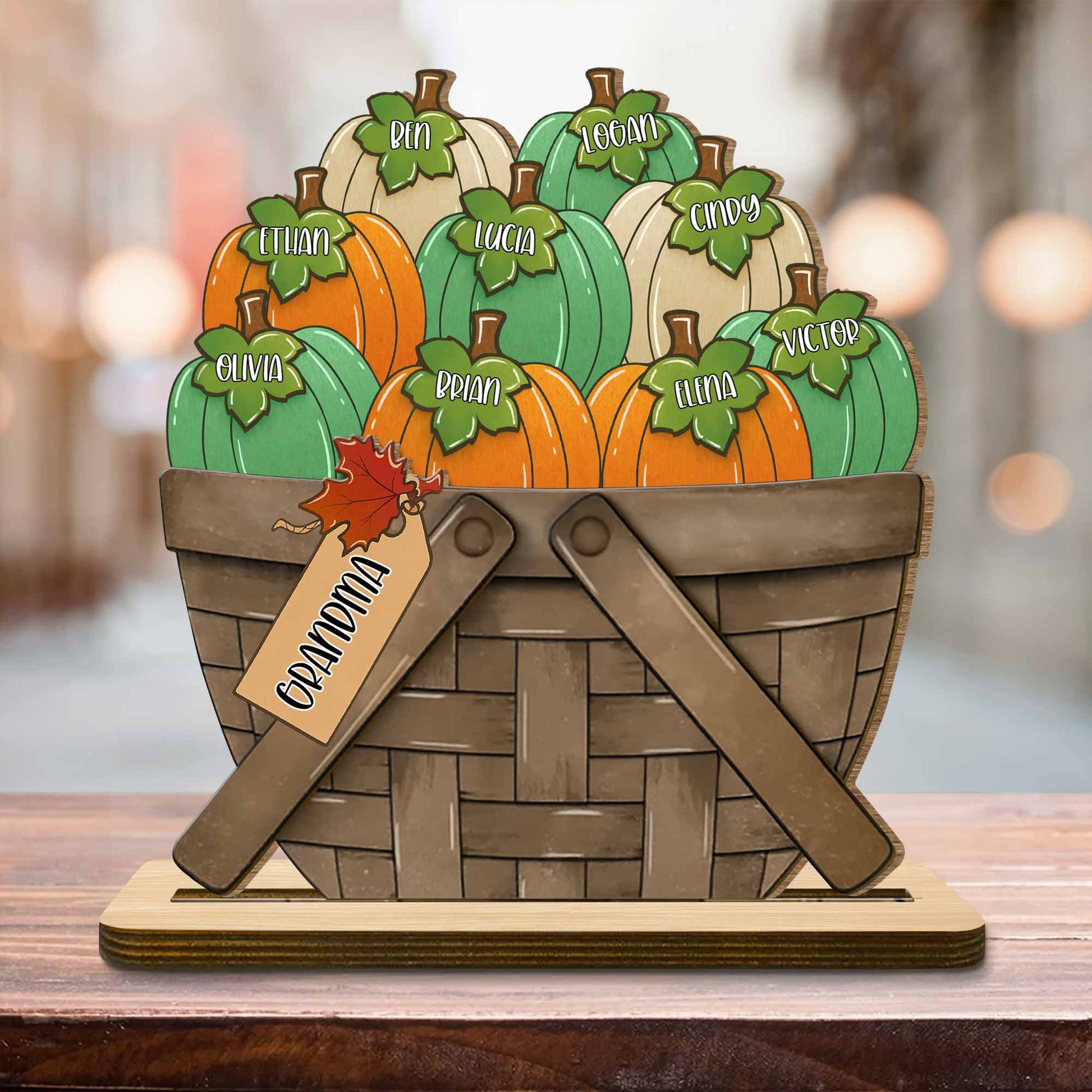 Customizable Wood Plaque With Pumpkins For Thanksgiving