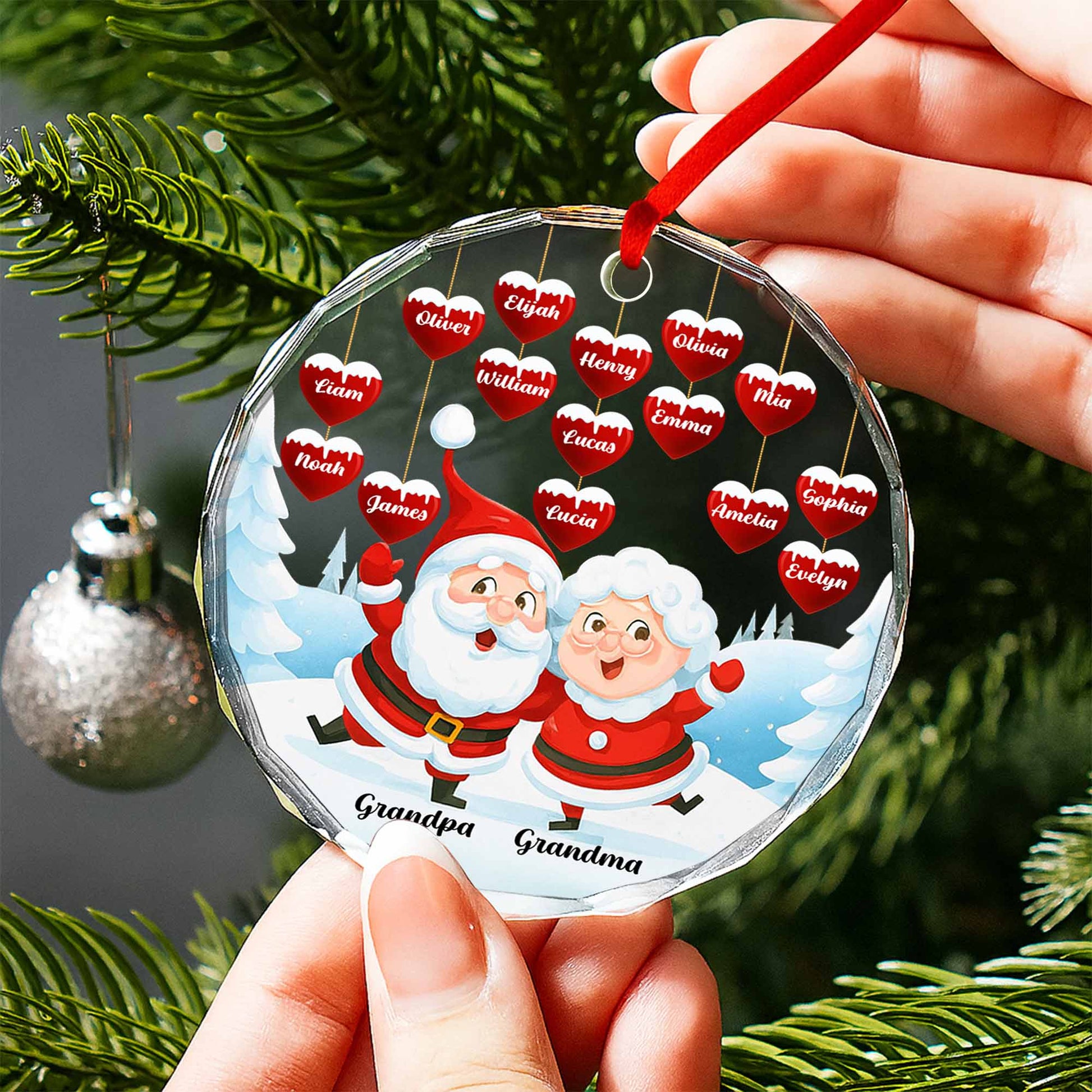 Santa And Mrs Claus Christmas Ornament With Hearts