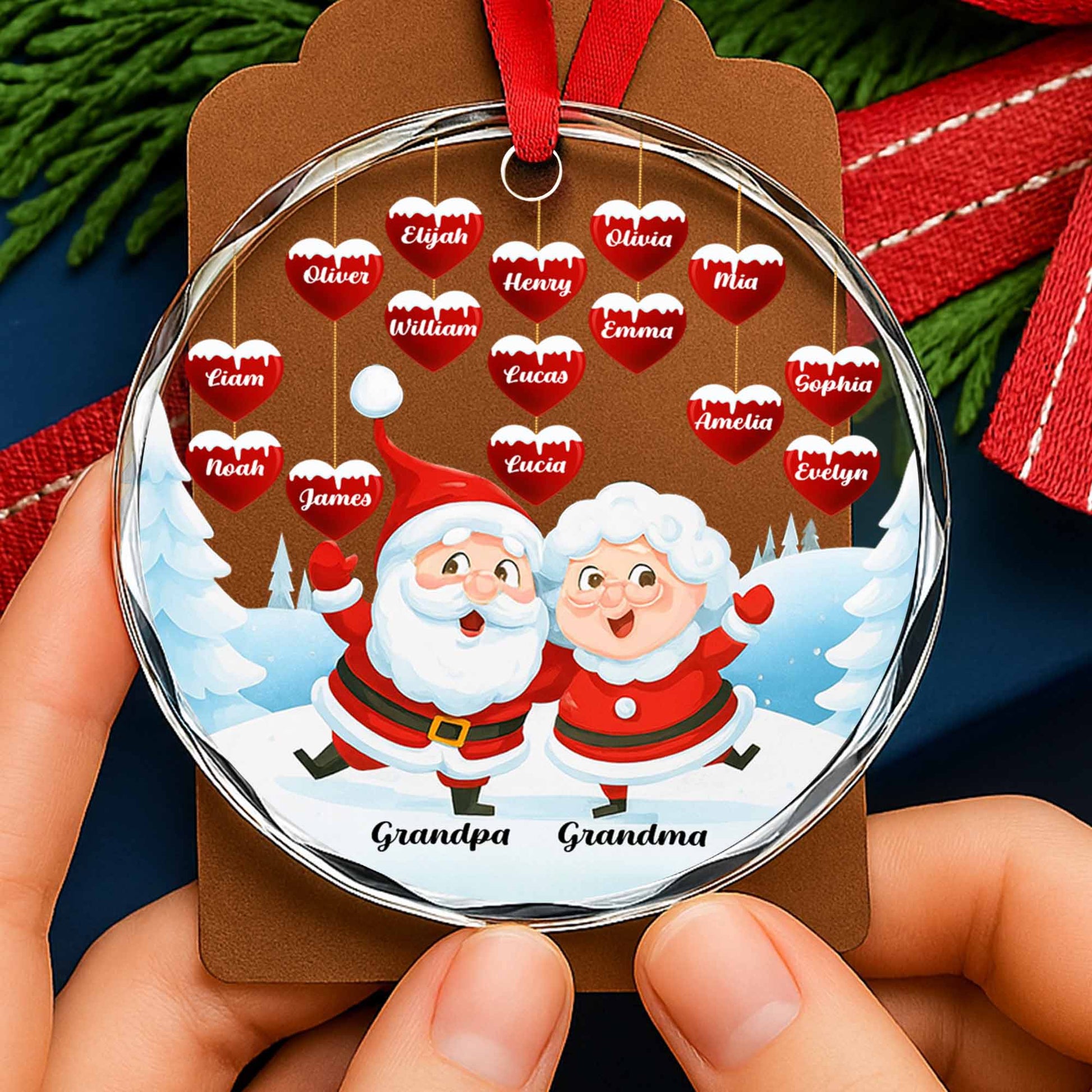 Santa And Mrs Claus Christmas Ornament With Hearts