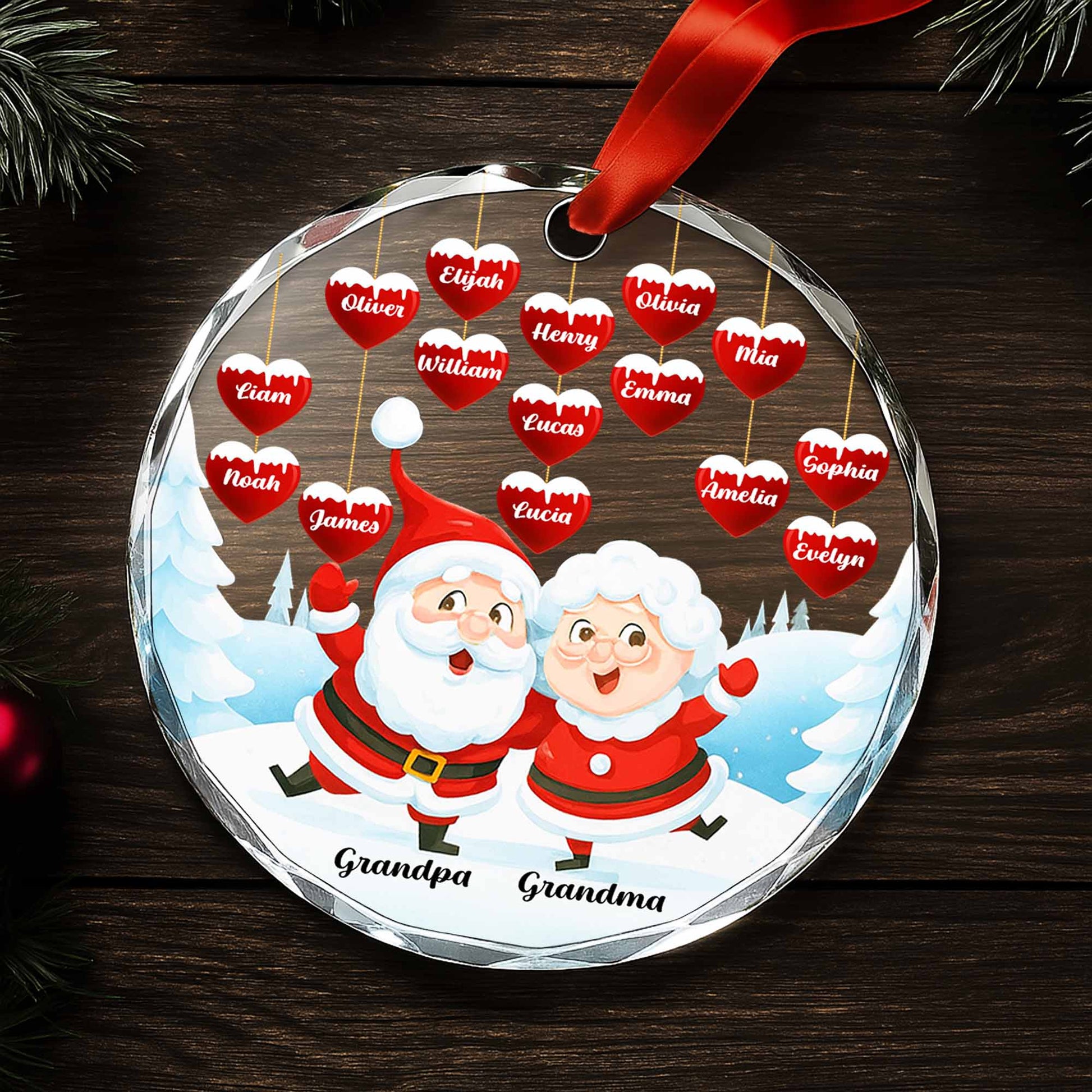 Santa And Mrs Claus Christmas Ornament With Hearts