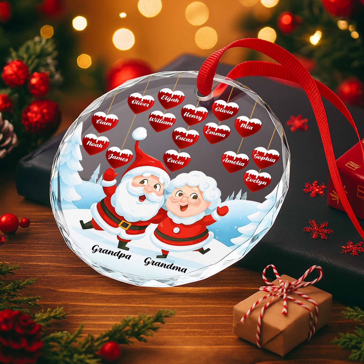Santa And Mrs Claus Christmas Ornament With Hearts