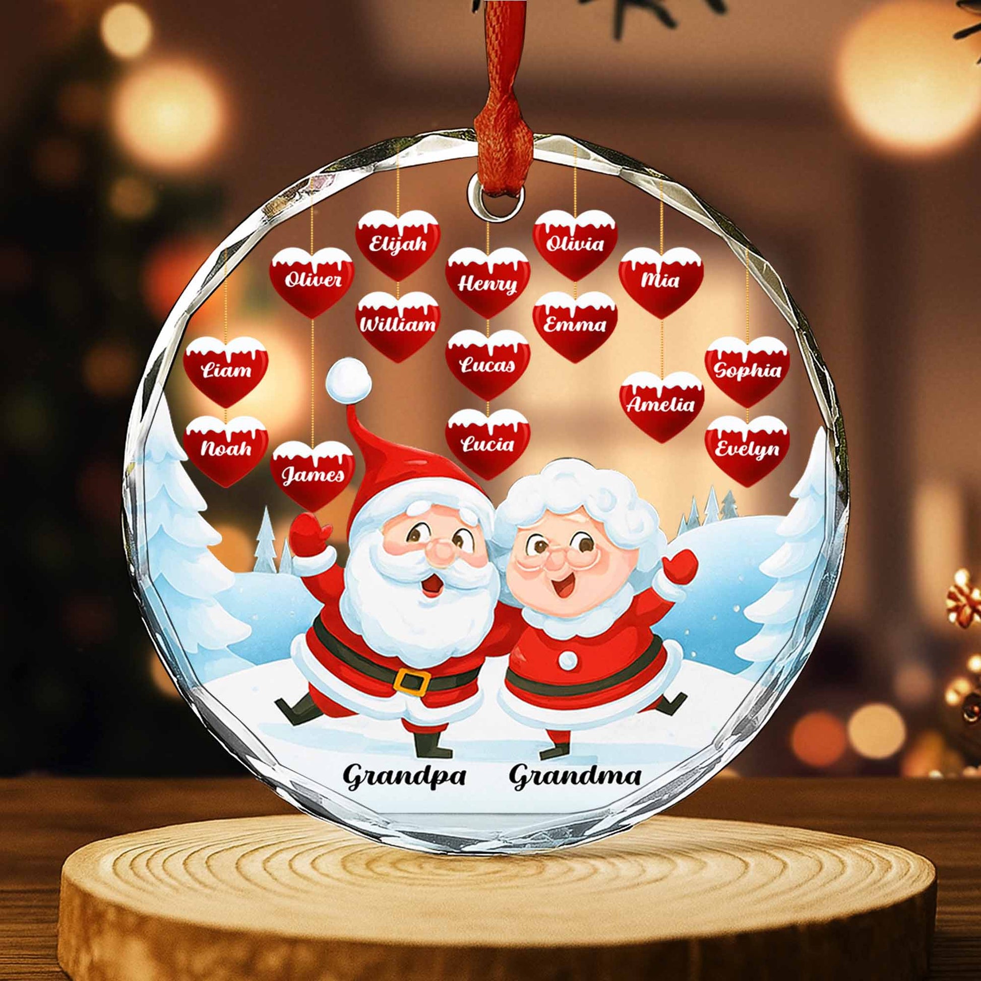 Santa And Mrs Claus Christmas Ornament With Hearts