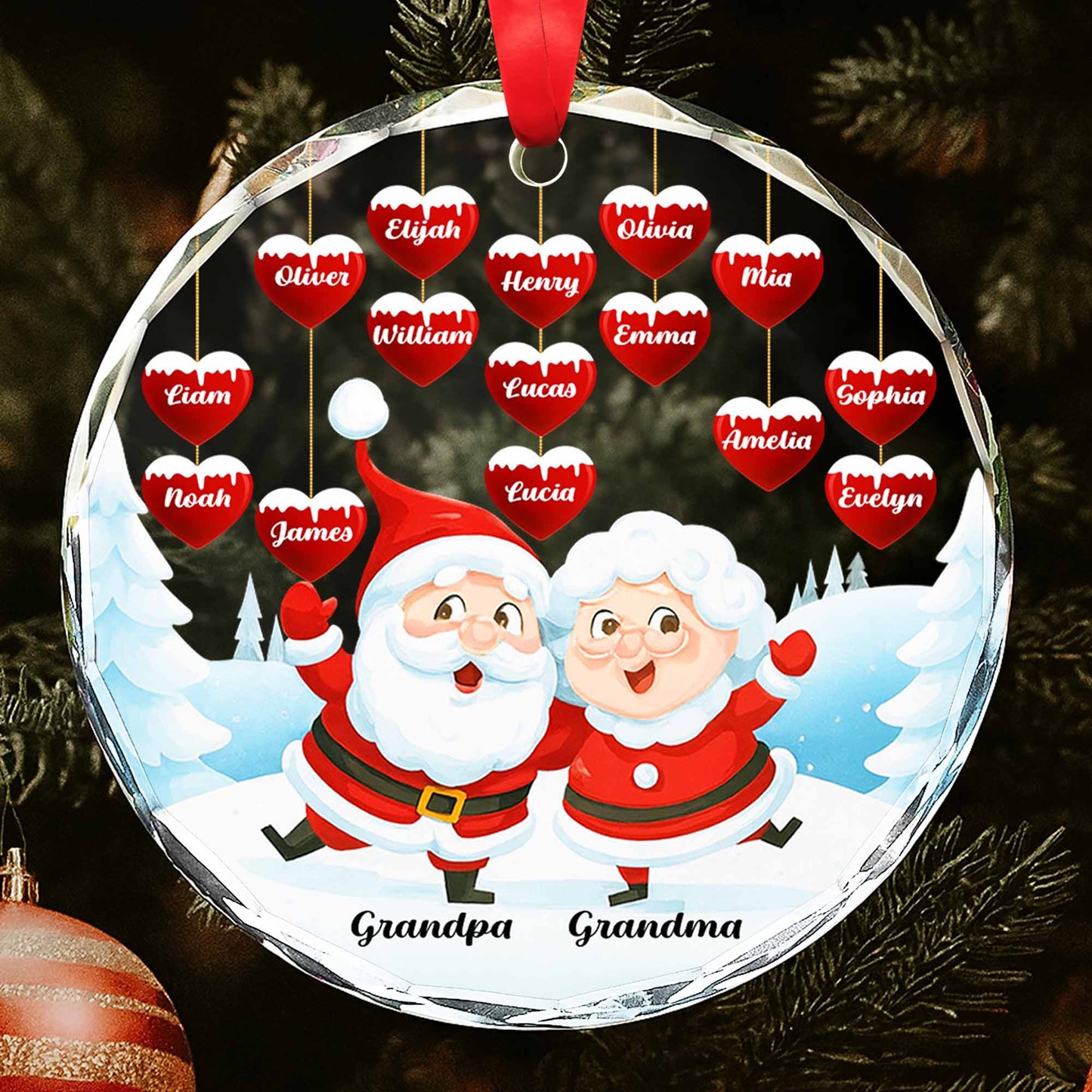 Santa And Mrs Claus Christmas Ornament With Hearts