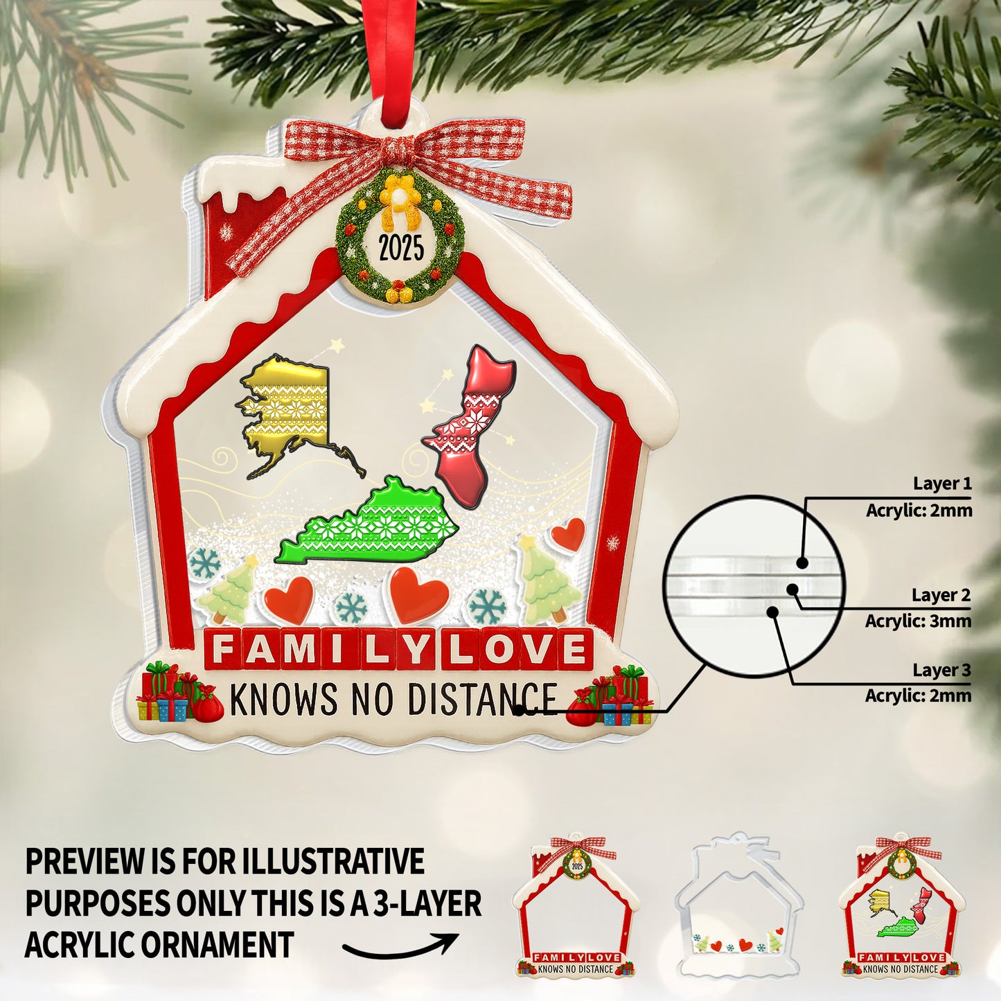Family Love Knows No Distance, Christmas Ornament