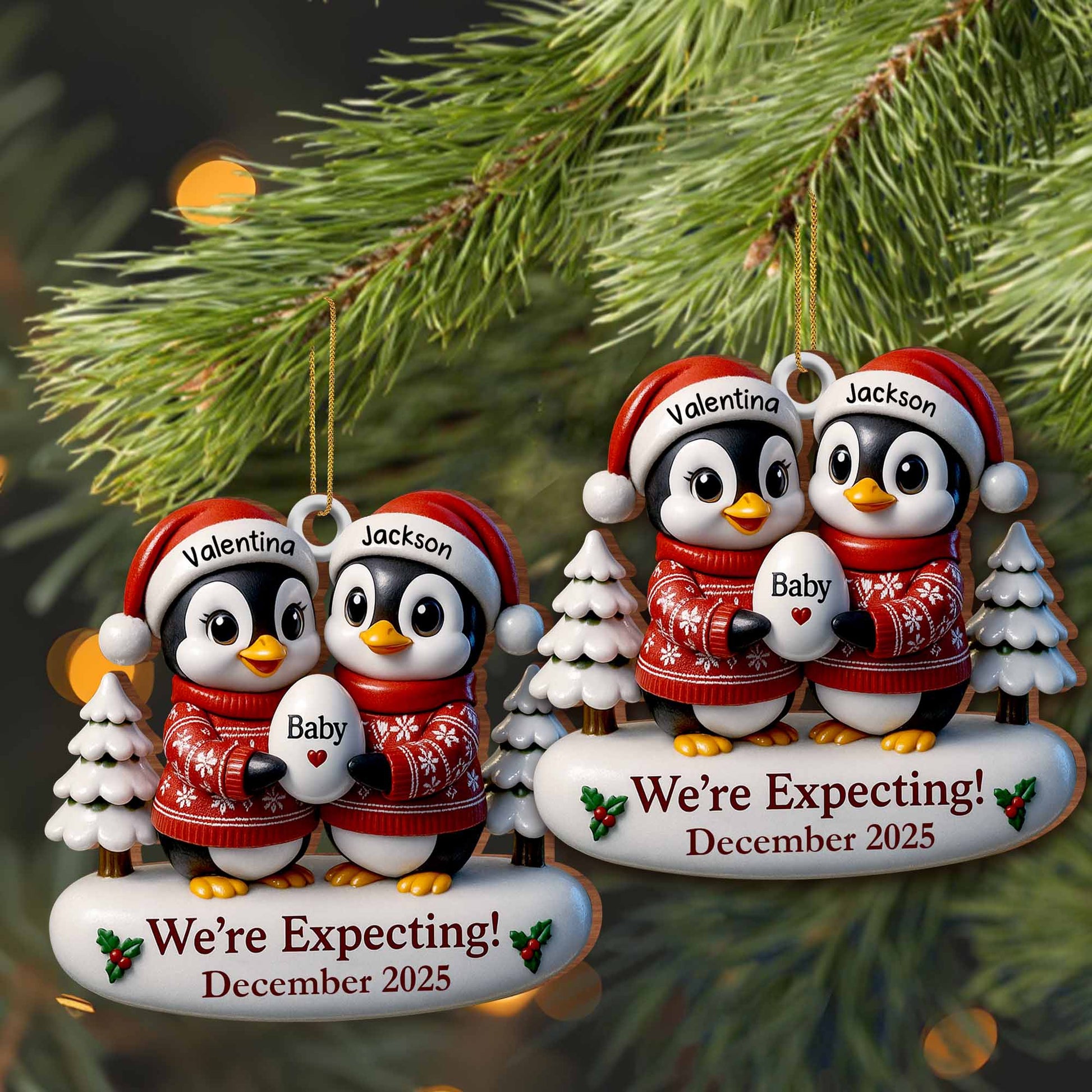 We're Expecting December With Penguins And Christmas Trees