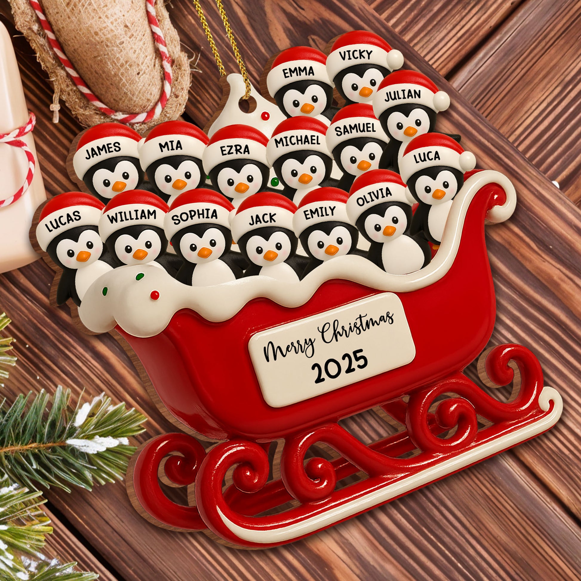 Merry Christmas Penguins In Santa Sleigh