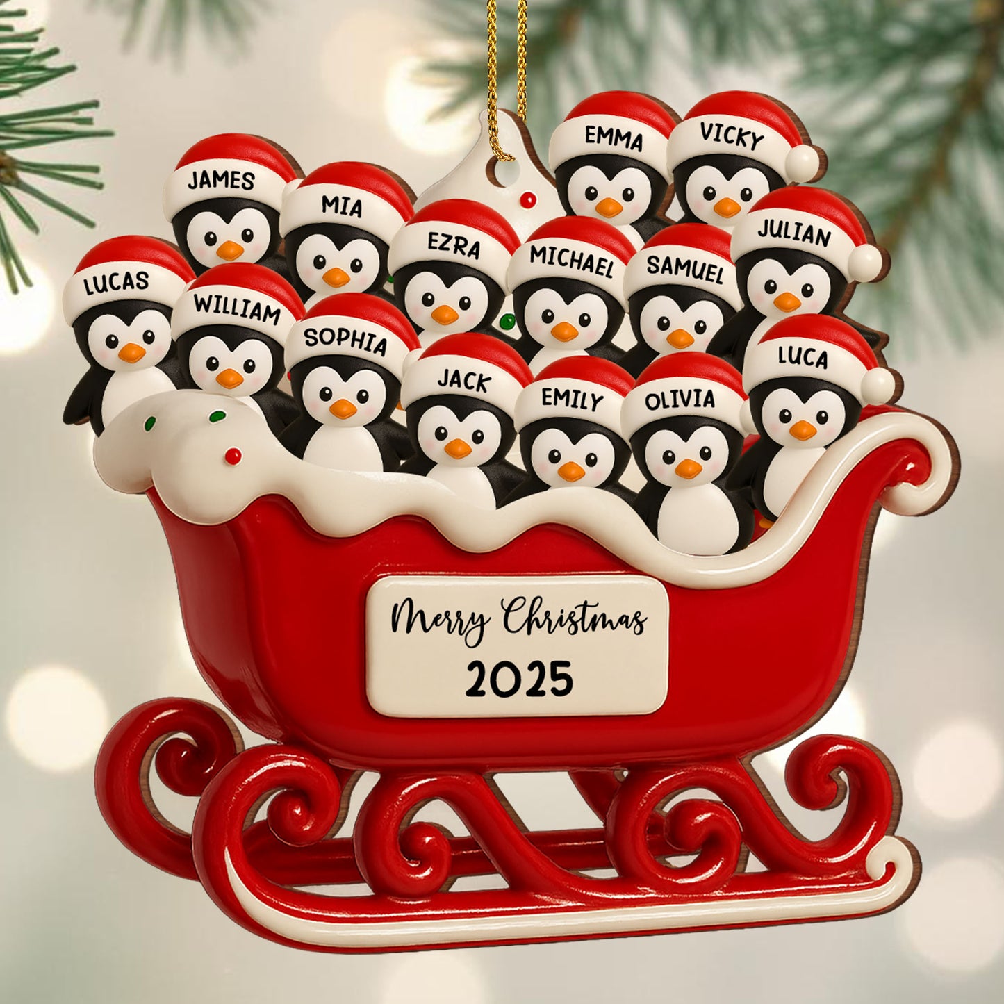 Merry Christmas Penguins In Santa Sleigh