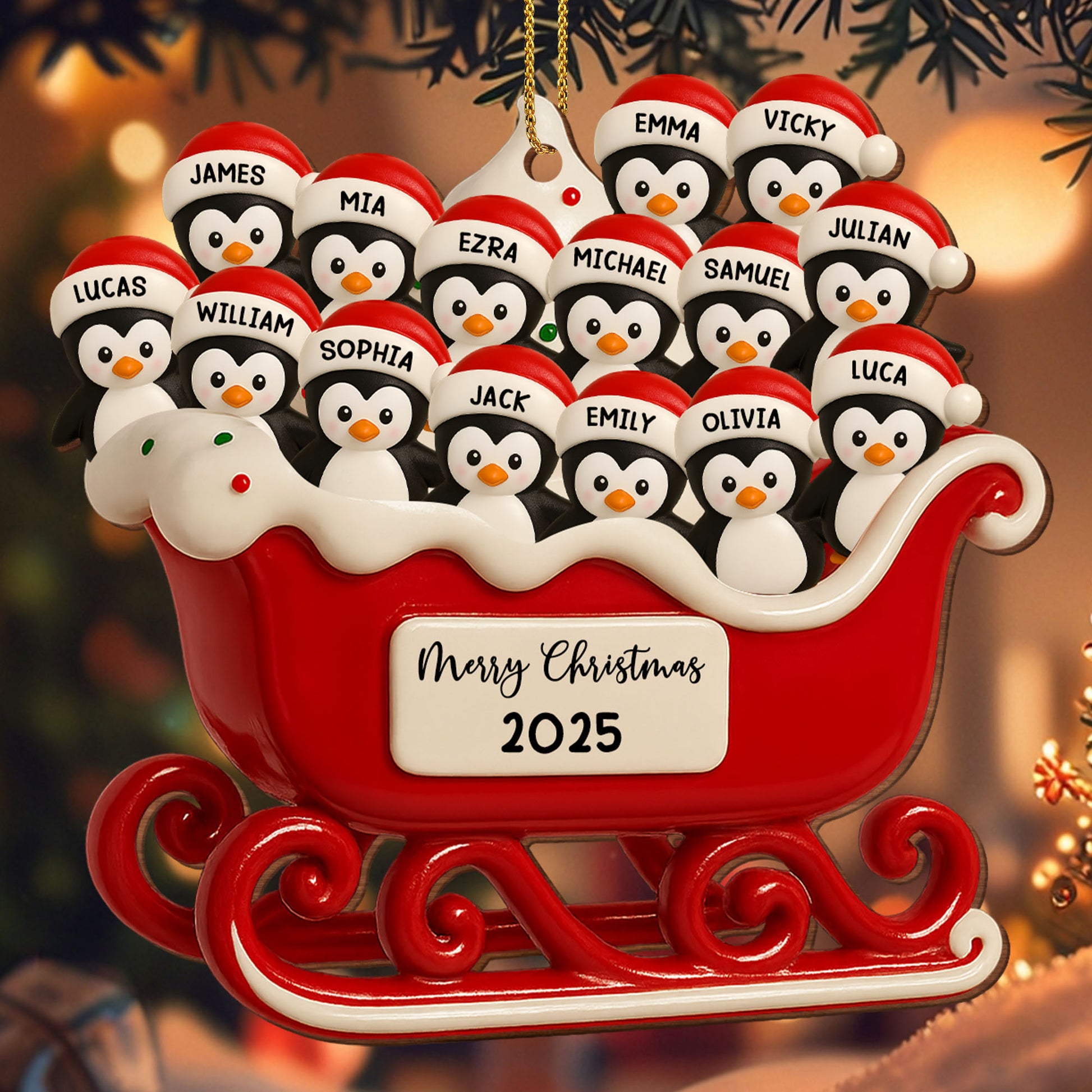 Merry Christmas Penguins In Santa Sleigh