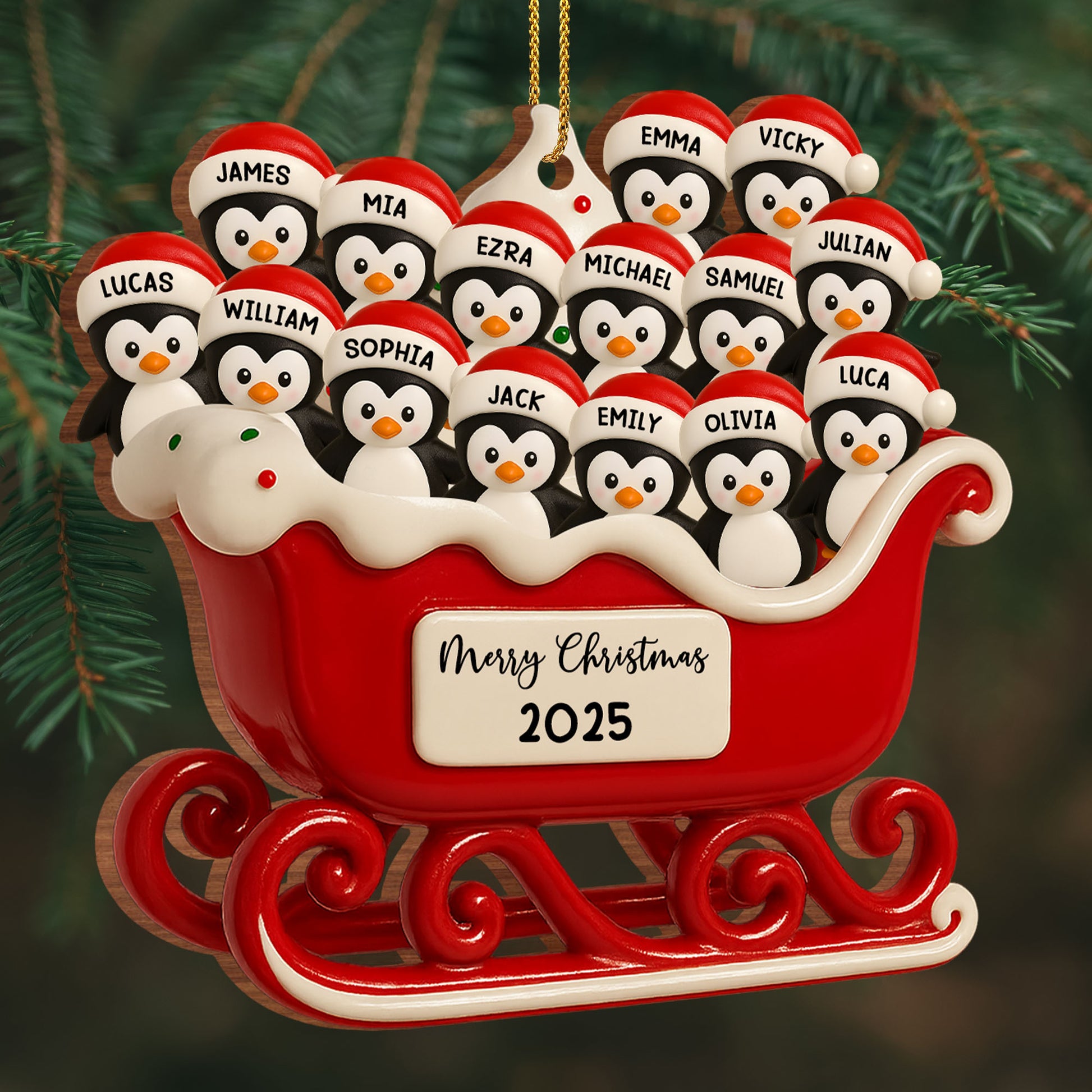 Merry Christmas Penguins In Santa Sleigh