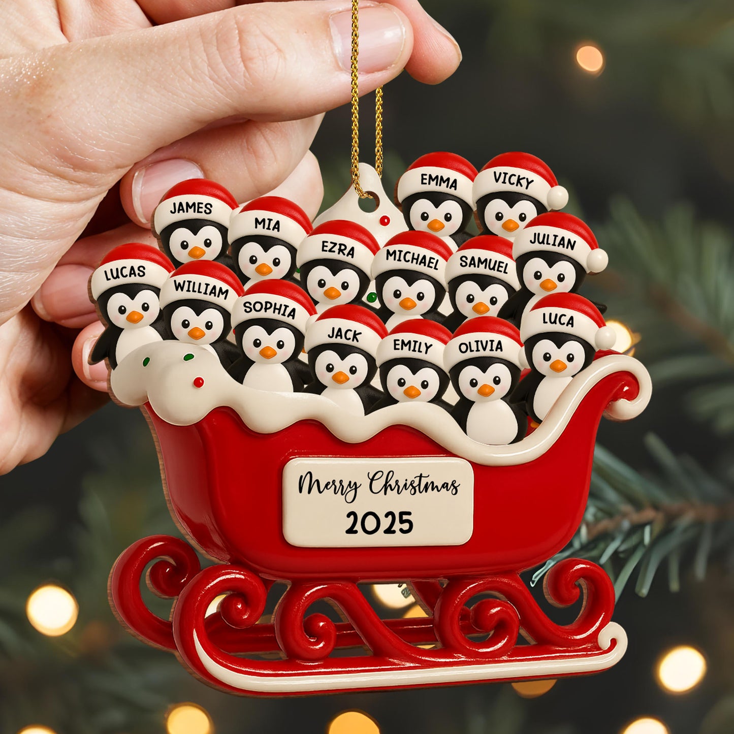 Merry Christmas Penguins In Santa Sleigh