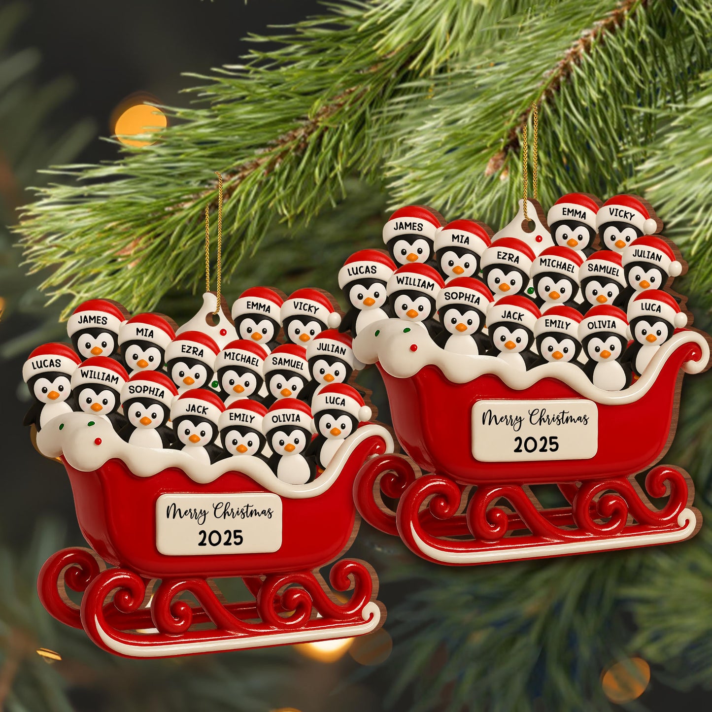 Merry Christmas Penguins In Santa Sleigh