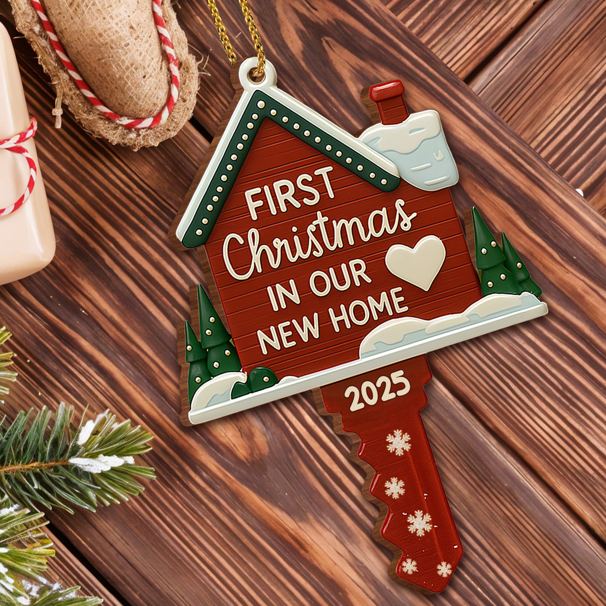 First Christmas In Our New Home, Heart and Trees Design